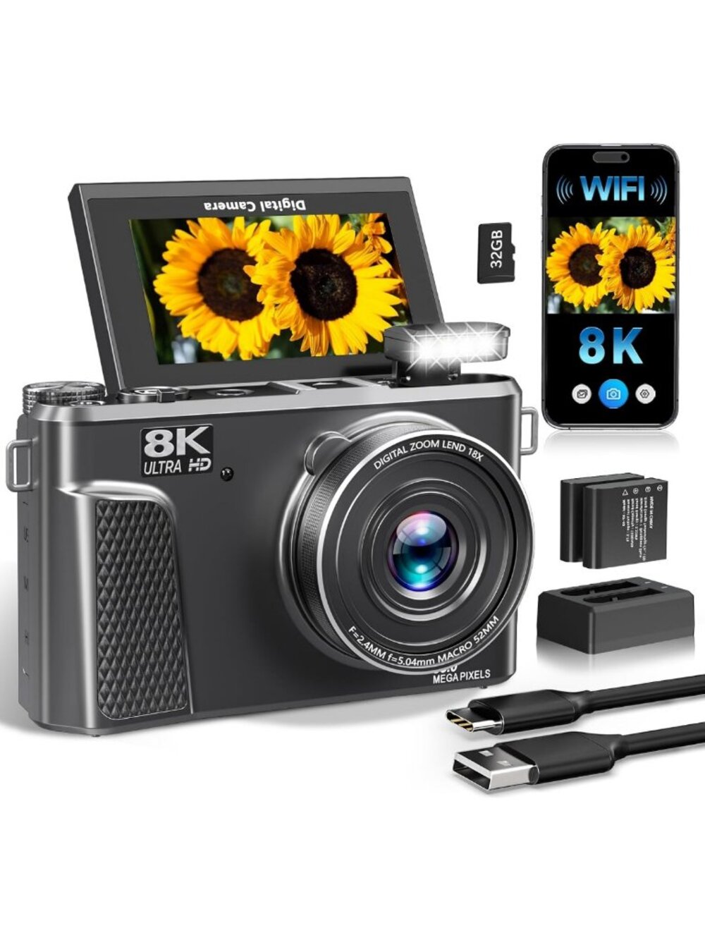 8K Digital Camera with 88MP Autofocus - Perfect for Beginners & Photography